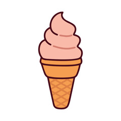 A pink, likely raspberry-flavored, ice cream cone. A sweet and refreshing dairy treat on a crispy waffle horn, perfect for enjoying on a warm summer day.