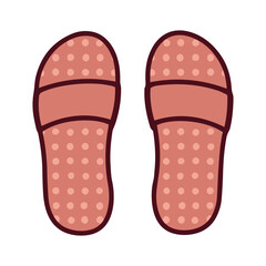 Red slide sandals decorated with a cute white or pink polka dot pattern. Playful and comfortable slip-on footwear, great for adding a splash of color to a summer outfit or beach day.