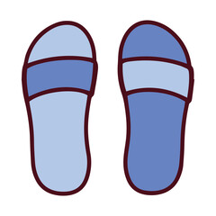 A pair of blue slide sandals with two different shades, light and dark blue. Stylish slip-on summer footwear ideal for pool activities, beach trips, or using in gym showers.