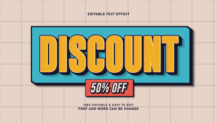 Retro 3D Text Effect: Discount 50% Off | Editable Bold Pop Art Banner for Sale Promotion
