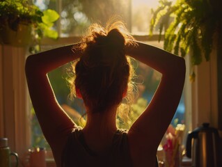 Woman Stretching Arms Toward Sunlight