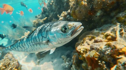 Fierce Barracuda Swimming Underwater