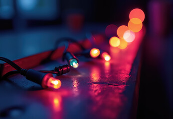 String Lights on Surface with Bokeh Effect