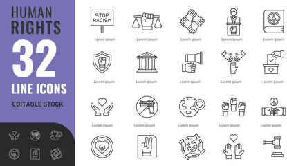 Human Rights line editable icon set. Related Icons: freedom, equality, diverse, law, legal  .vector illustration Isolated on transparent background
