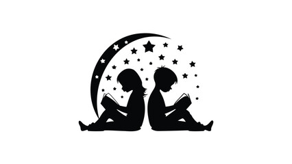 Flat vector illustration of two children silhouettes in various poses suitable for educational playful or family themed designs presented in a clean modern style