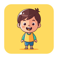 Cartoon Boy with Brown Hair and Cheerful Expression on Yellow Background.