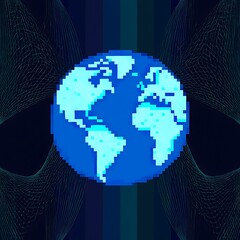 Pixelated Globe with Futuristic Background Symbolizing Global Connectivity and Technology