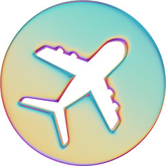 3D Metallic Airplane Icon, Chrome Travel Symbol