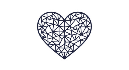 A stylized dark blue heart filled with an intricate geometric triangular pattern, representing modern love, connection, and contemporary design.