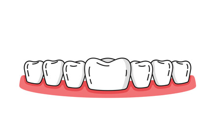 A simple cartoon illustration showcasing a row of eight healthy white teeth set in pink gums, representing good oral hygiene and dental care.