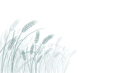 Stylized line art illustration of a wheat field with grain stalks gently swaying in the wind against a white background.
