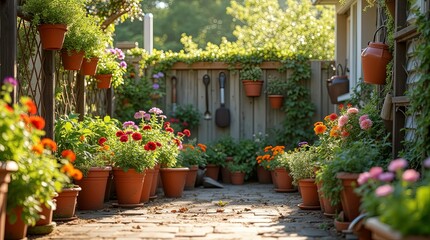 Gardening enthusiasts nurture plants and flowers with care and devotion at sunrise.