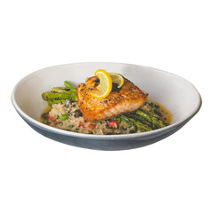 Salmon fish cooked with lemon and rice