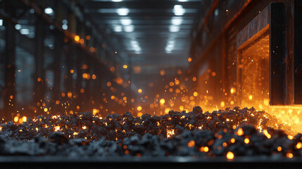 Obraz premium Molten metal casting process, showcasing the intense heat, industrial efficiency, and manufacturing prowess.