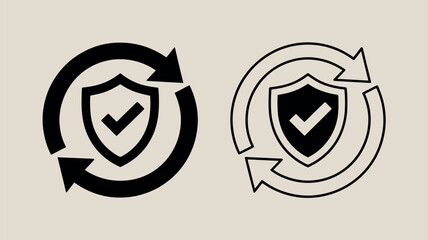 Two shield icons with checkmarks and circular arrows representing security and protection
