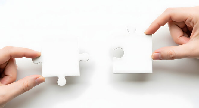 Connecting two puzzle pieces to symbolize collaboration and problem solving