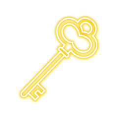 Illustration of a vintage golden key with a glowing yellow outline, isolated on a white background.