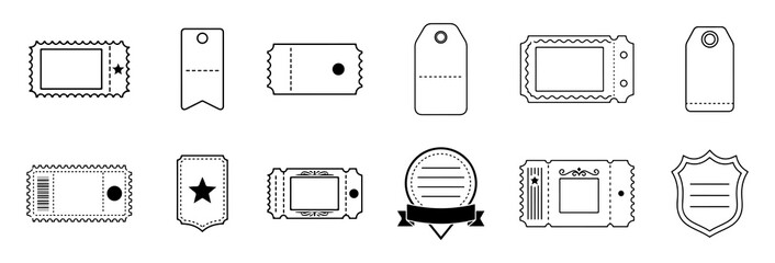 Modern Line Art Label And Ticket Icons, Outline Design Elements for Pricing, Events, and Gift Tags