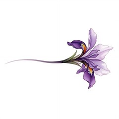 Delicate purple iris flower with long stem isolated on white background