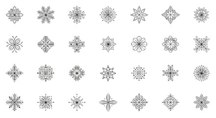 Handdrawn floral and snowflakelike decorative elements isolated on