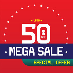 Mega Sale Banner Vector with Discount Offer & Promotion Design