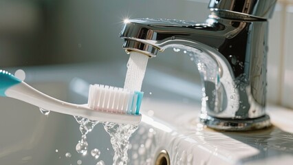 Abstract of daily cleaning of the toothbrush after using.