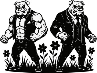 Twin Bulldog Warrior Silhouettes