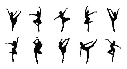 Ballerina silhouettes in various elegant dance poses isolated on © Shela