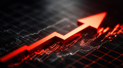 Business bar chart with an accelerating upward arrow representing performance improvement, financial expansion and positive corporate results