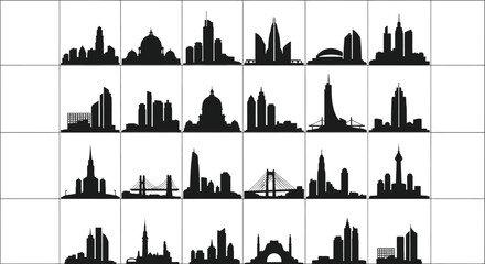 Obraz premium Abstract city skyline and landmark silhouettes isolated on