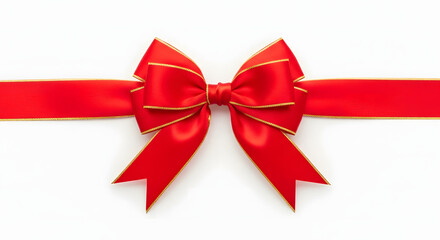 Festive Red Ribbon Bow with Gold Trim on White Background Holiday Celebration