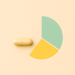 Fototapeta premium Minimal medicine capsule with pie chart on pastel background