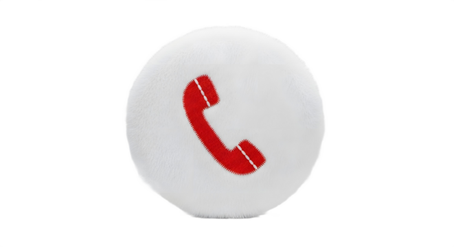 White circle with a red telephone receiver icon in the center on transparent background