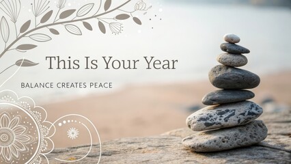 Inspirational Stone Arrangement with Motivational Quote for Balance