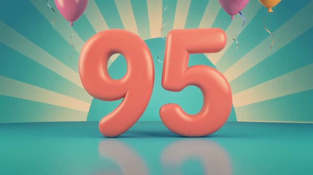Number 95 surrounded by balloons. Festive video for birthday or anniversary party