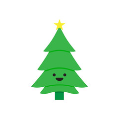 Cute Kawaii Christmas Tree Character Isolated on a White Background