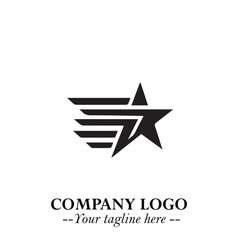 Obraz premium Black Star Moving Fast Logo Symbol in Dynamic Minimal Vector Style on Clean White Background