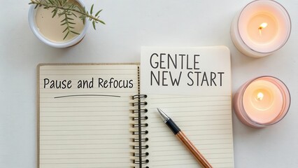 Gentle New Start with Candle, Notebook and Inspirational Message