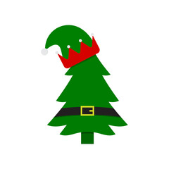 Elf Costume Christmas Tree Illustration Isolated on a White Background