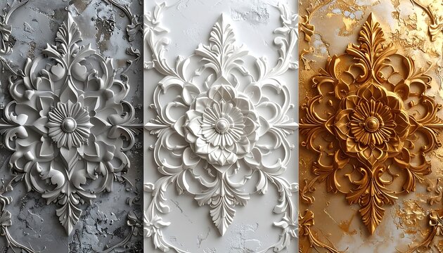 Ornate Decorative Ceiling Tiles in Various Colors.