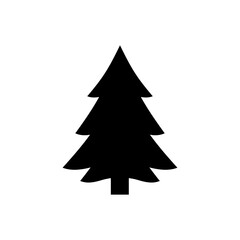 Black Christmas Tree Silhouette Isolated on a White Background