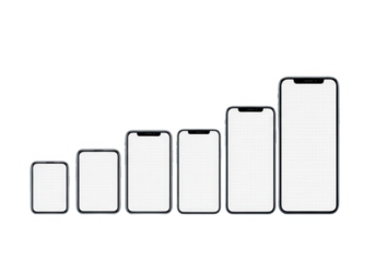 Various sizes of smartphones isolated on transparent background