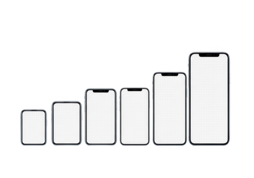 Various sizes of smartphones isolated on transparent background