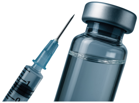 Medical Syringe and Vial with Clear Liquid on a Blue Gradient Background needle isolated on a transparent background