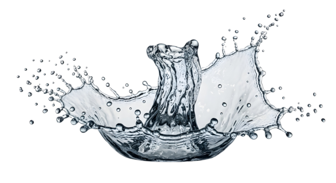 Water splash with droplets isolated on a black background shot macro on transparent background