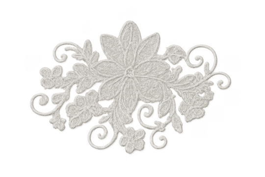 White floral lace embroidery with transparent background