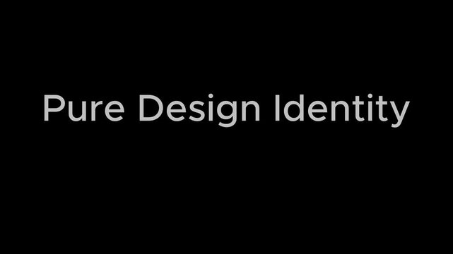 A black background with the words pure design identity in white sans serif font centered on the screen