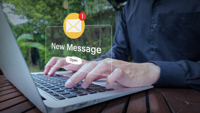 Outdoor Laptop Notification with New Email Message Alert