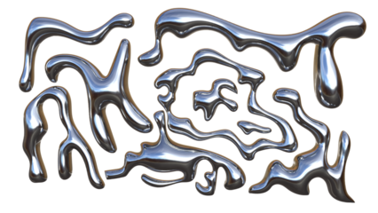 3D Chrome Metal Liquid Fluid Mercury Silver Glossy Reflective Metallic Organic Blob Drip Molten Shape Abstract Futuristic Gradient Aluminum Design Concept Modern Render Icon