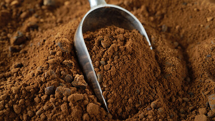 Scoop of Rich Dark Cocoa Powder Ready for Baking or a Delicious Hot Drink